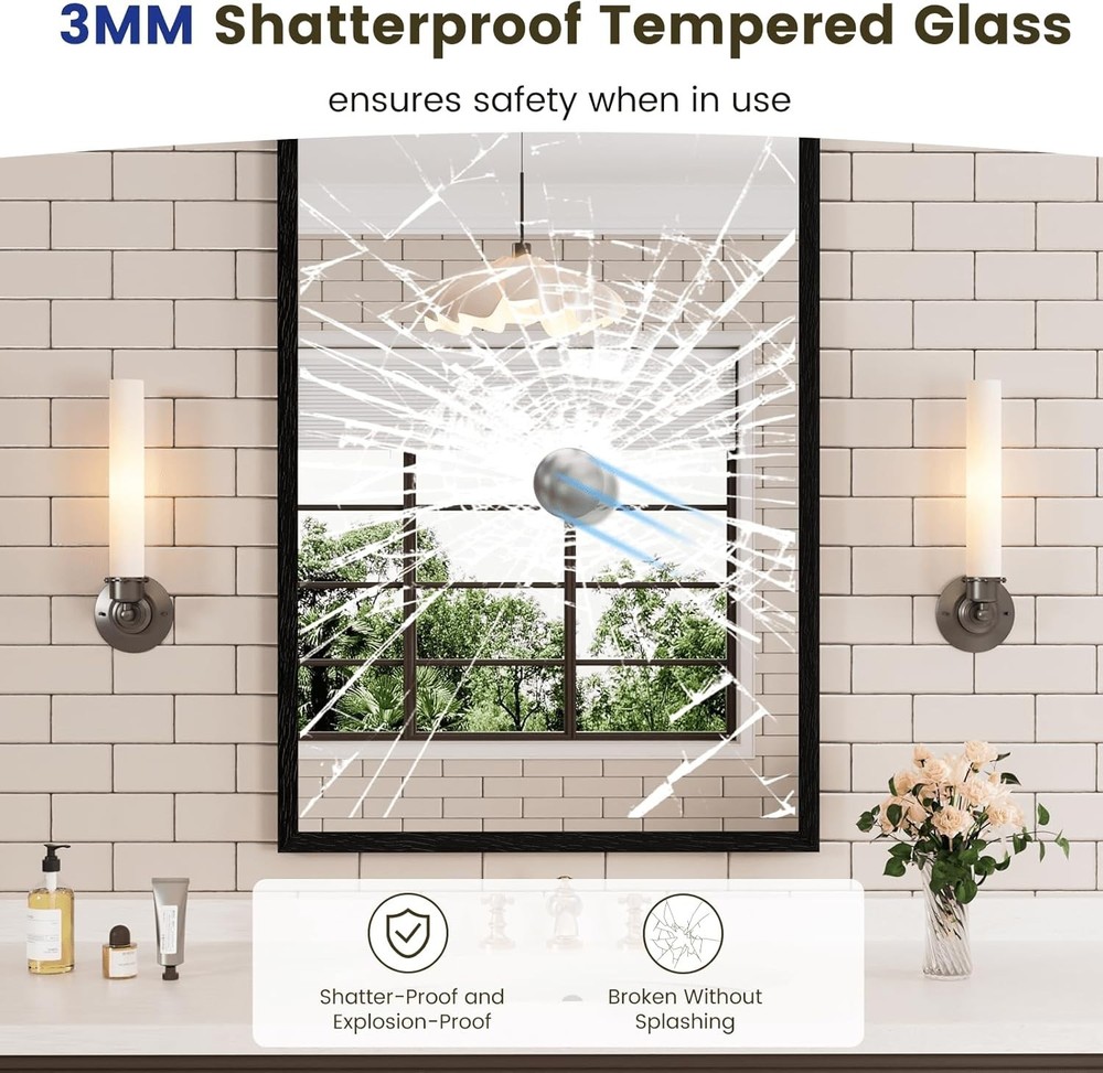 24X36 Inch Black Bathroom Mirror, Matte Black Framed Mirror, Rectangular Wall...