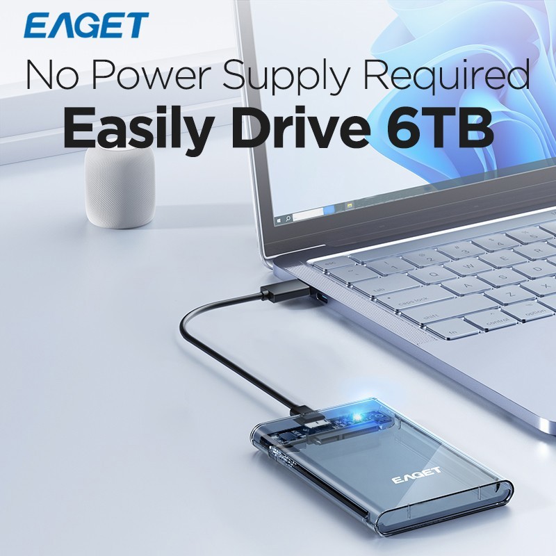 EAGET 2.5" External Hard Drive Enclosure USB 3.0 5Gbps SATA SSD Case UASP TRIM