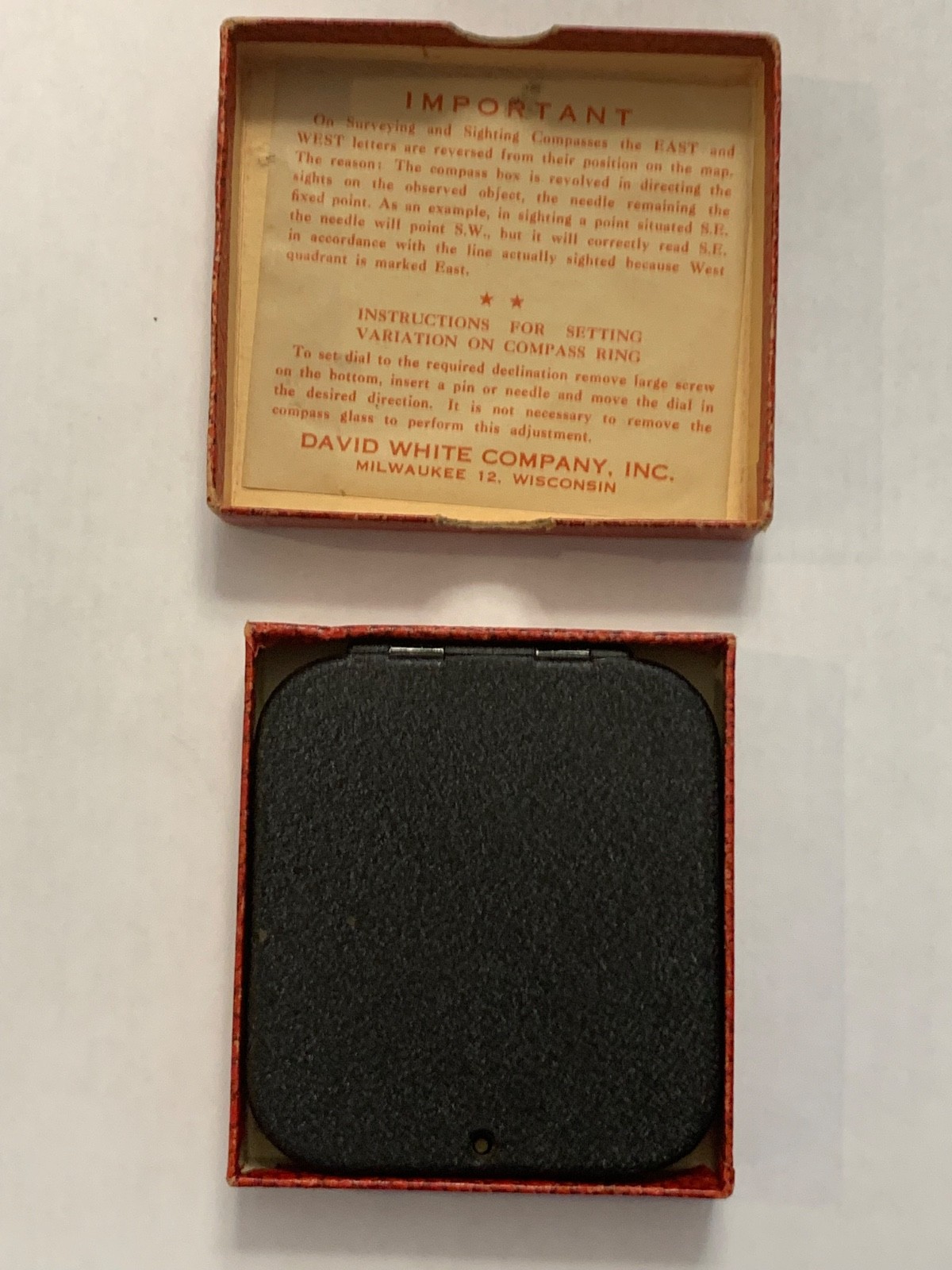 Vintage David White Survey Compass Milwaukee, Wisconsin Original Box Instruction