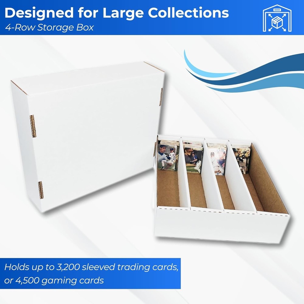Baseball Card Storage Box - 4 Row Organizer - Protective Lid