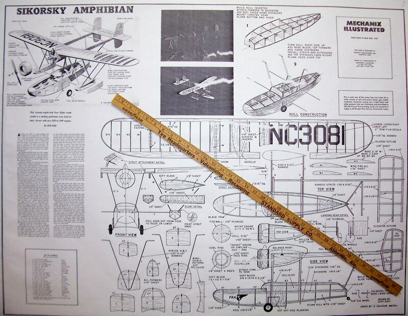 SIKORSKY S-39 TWO PLANS + CONSTRUCTION ARTICLE for 28" & 42" Model Airplanes