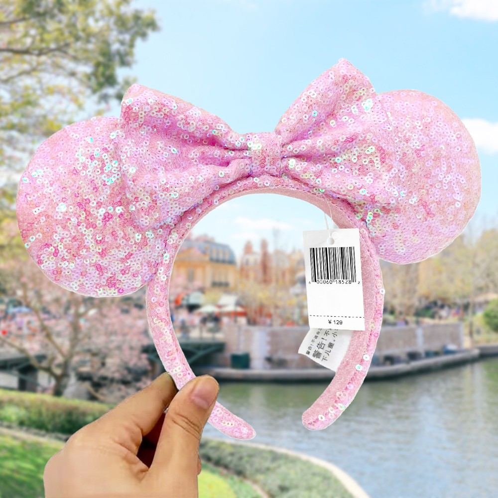 Disney- Parks Pink Sequin Aurora Minnie Mickey Mouse Ear Bow Disneyland Headband