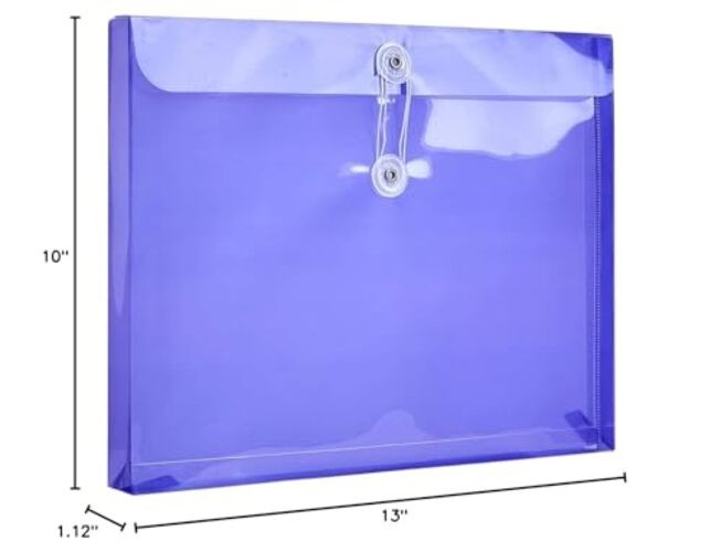 Plastic Letter Size Envelopes with Button & String Assorted Colors - 6 Pack