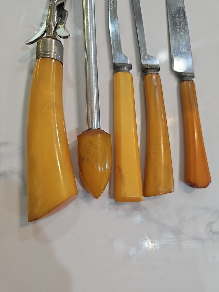 Butterscotch Bakelite Misc. Kitchen Utensils. Some SS.
