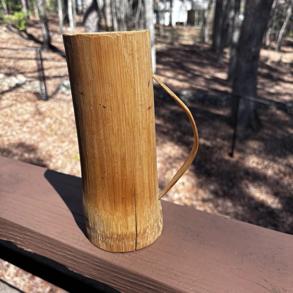 Primitive Handmade Bamboo Pitcher With Handle