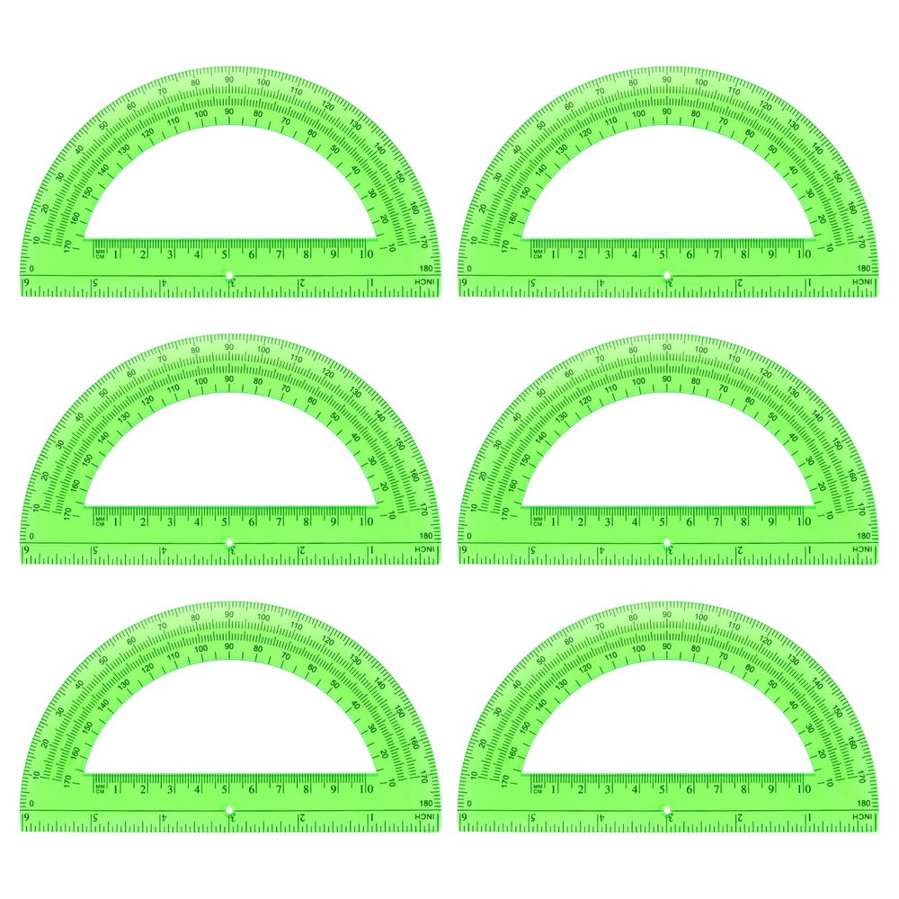 Plastic Protractor, 6 Pack Protractors 6 Inch 180 Degrees Geometry Tool, Green