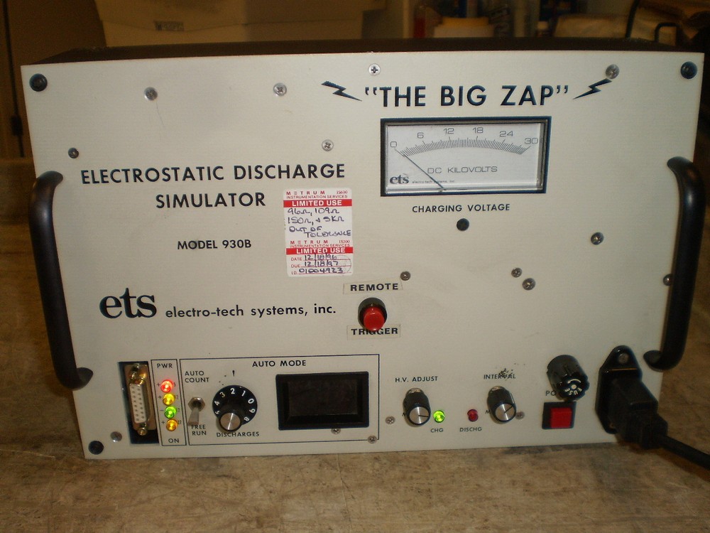 ETS MODEL 930B ELECTRO-TECH ELECTROSTATIC DISCHARGE SIMULATOR THE BIG ZAP >
