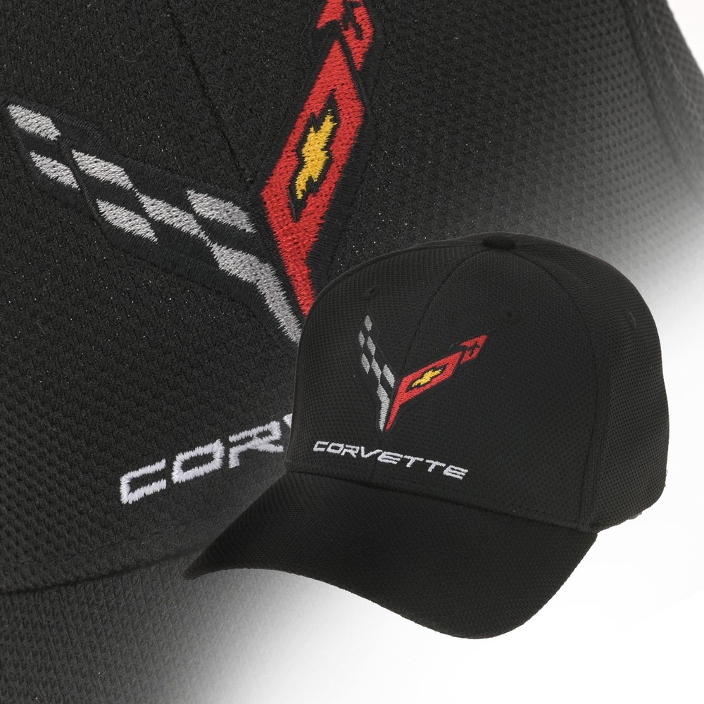 2020-2026 C8 Corvette Black Performance Mesh Stretch Fit Hat Cap