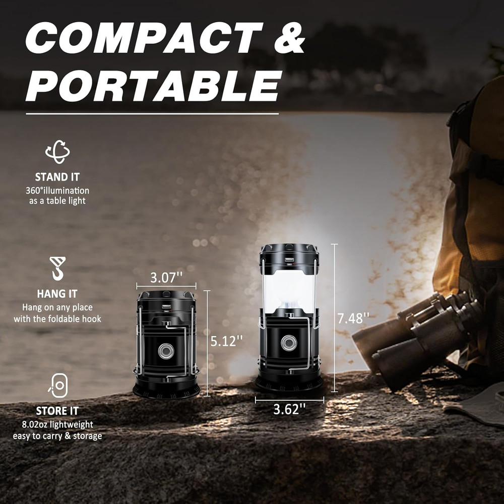 4-Pack Solar Camping Lantern, Collapsible LED Solar USB Rechargeable Lant