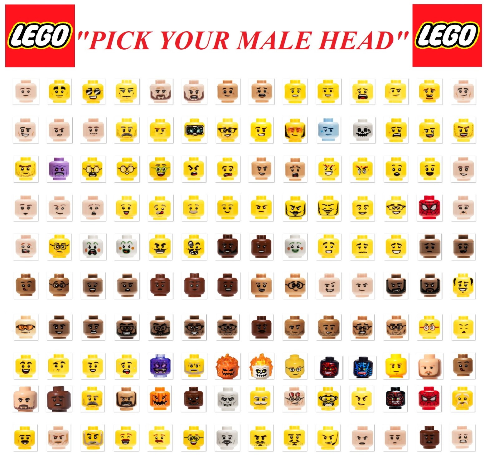☀️Lego YOU PICK YOUR HEAD Minfig minifigure mini figure face Male Boy Man Guy