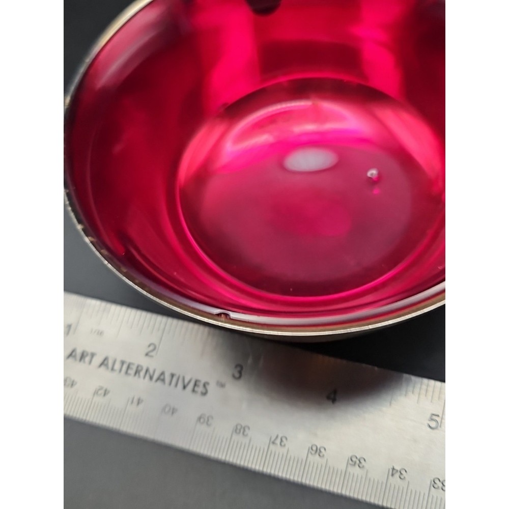 Vtg Gorham YC795 Silver Plated Bowl 4.5” Diameter With Ruby Red Glass Insert