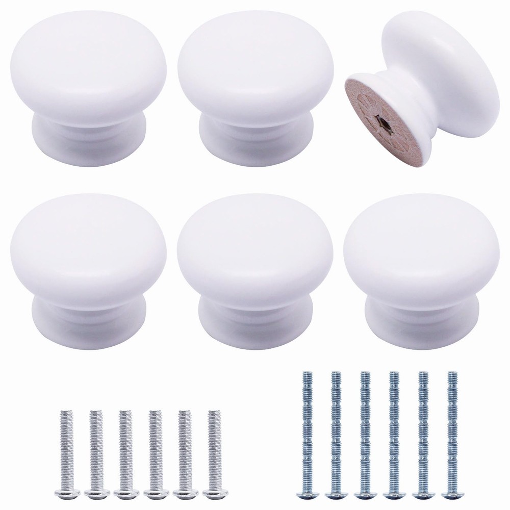 Wooden Cabinet Knobs 6 Pack, Wood Dresser Knobs Kitchen Cabinet Knobs Modern ...