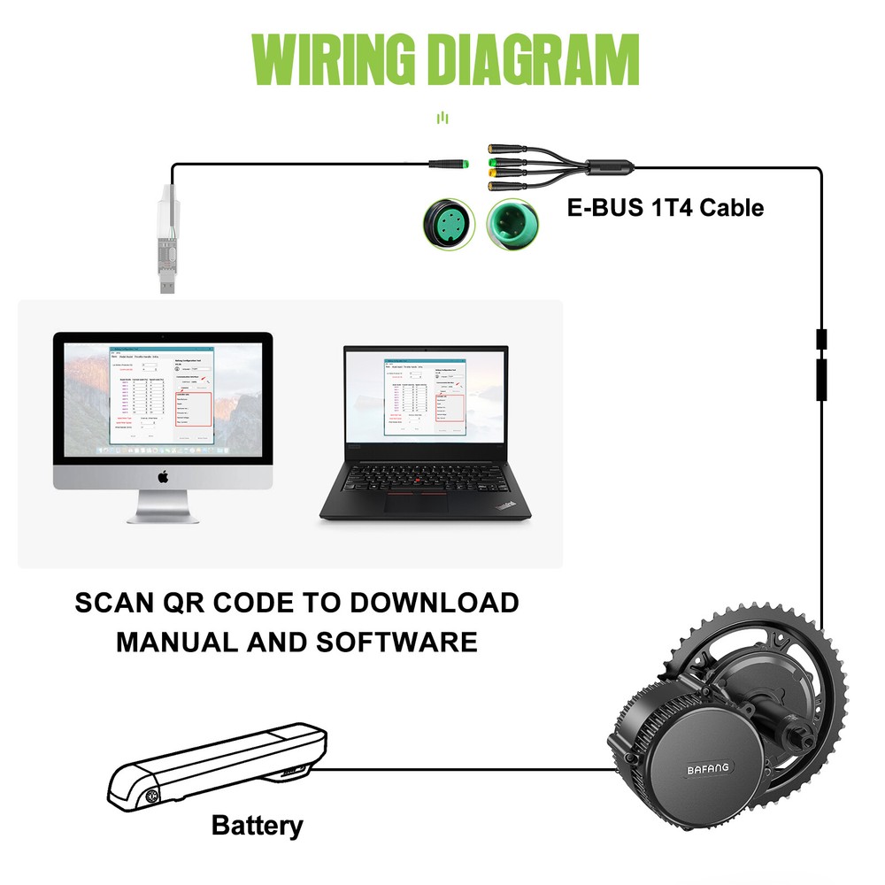 BAFANG USB Programming Cable Wiring for UART Mid Drive Motor BBS01B BBS02B BBSHD