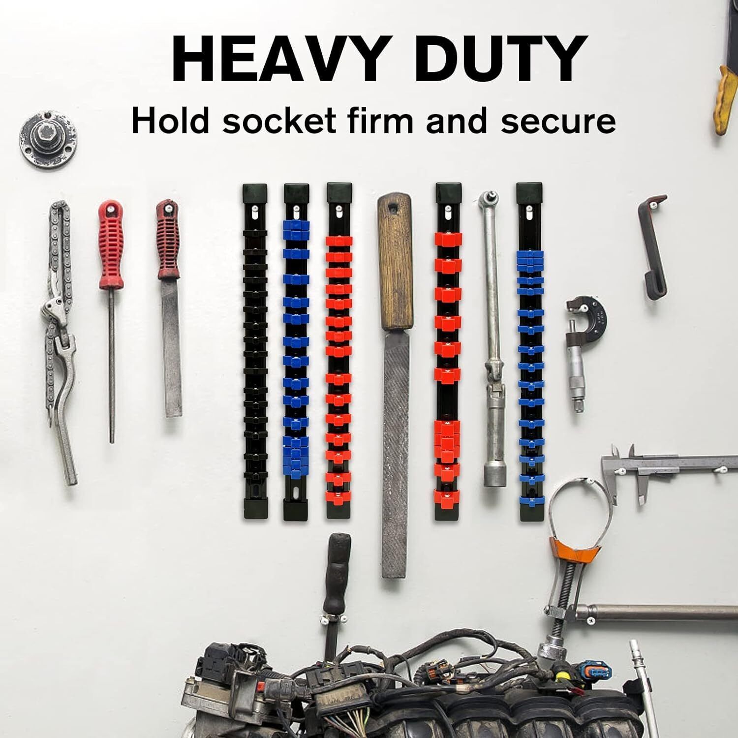 9PC ABS Socket Organizer 1/2 3/8 1/4 inch Drive Socket Rail Holders Wall Mount