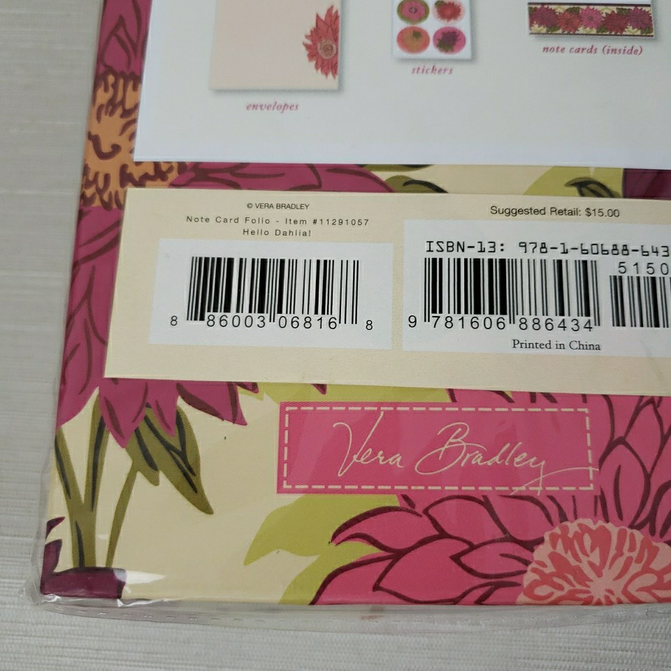 Vera Bradley Note Card Folio Hello Dahlial Flower Pattern Stickers Envelopes