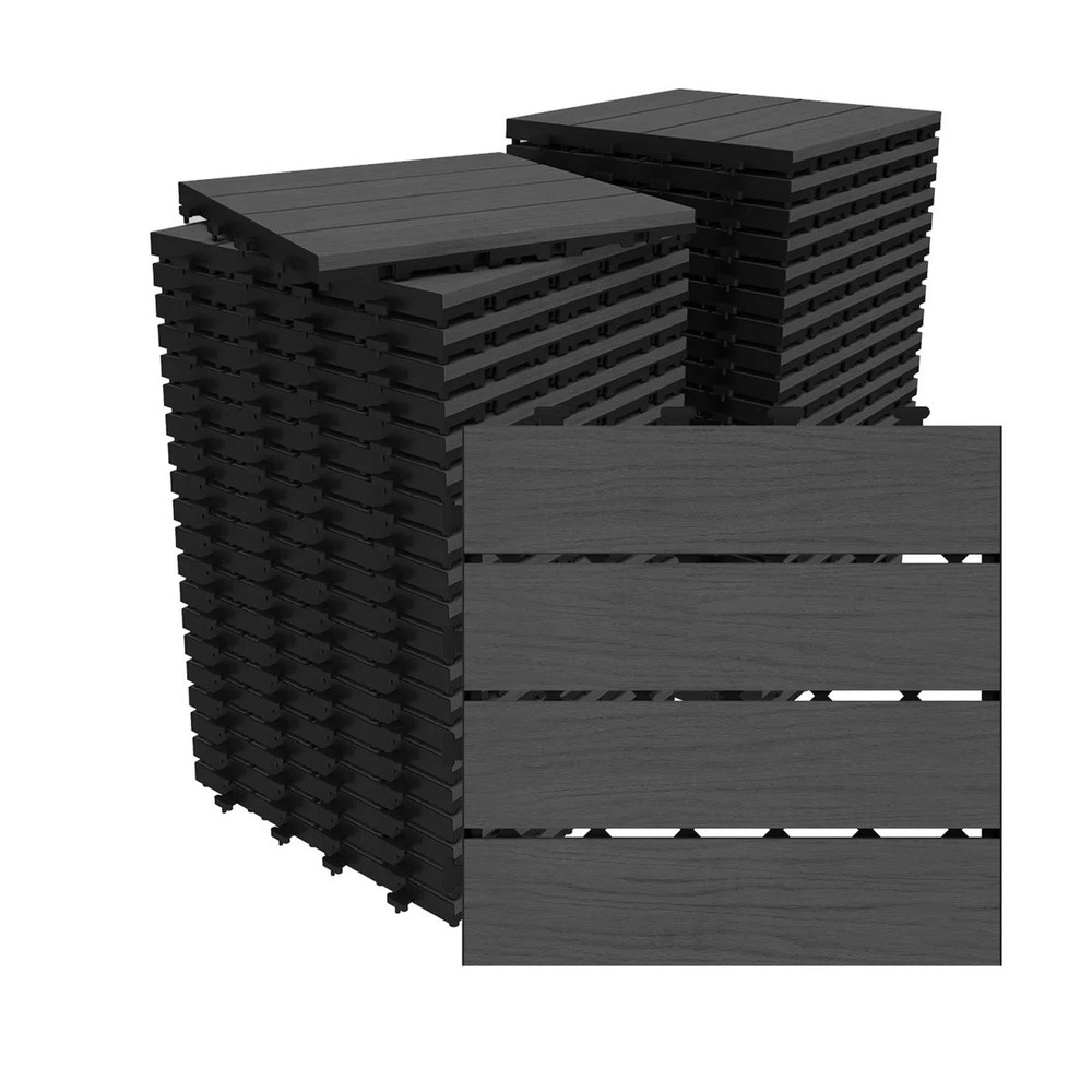27Pcs HDPE Interlocking Deck,Waterproof Snap-Together w/Drainage Design,Grey