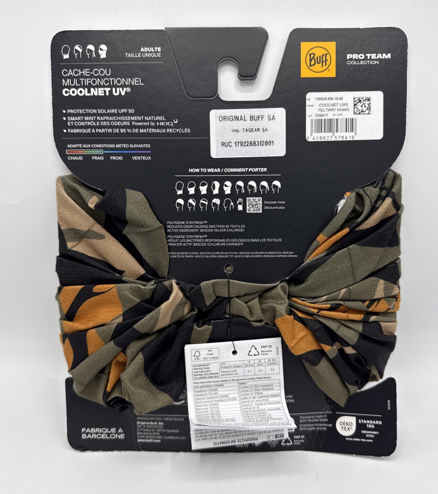 Buff Coolnet UV Teltary Khaki Multifunctional Neckwear NEW! UPF 50