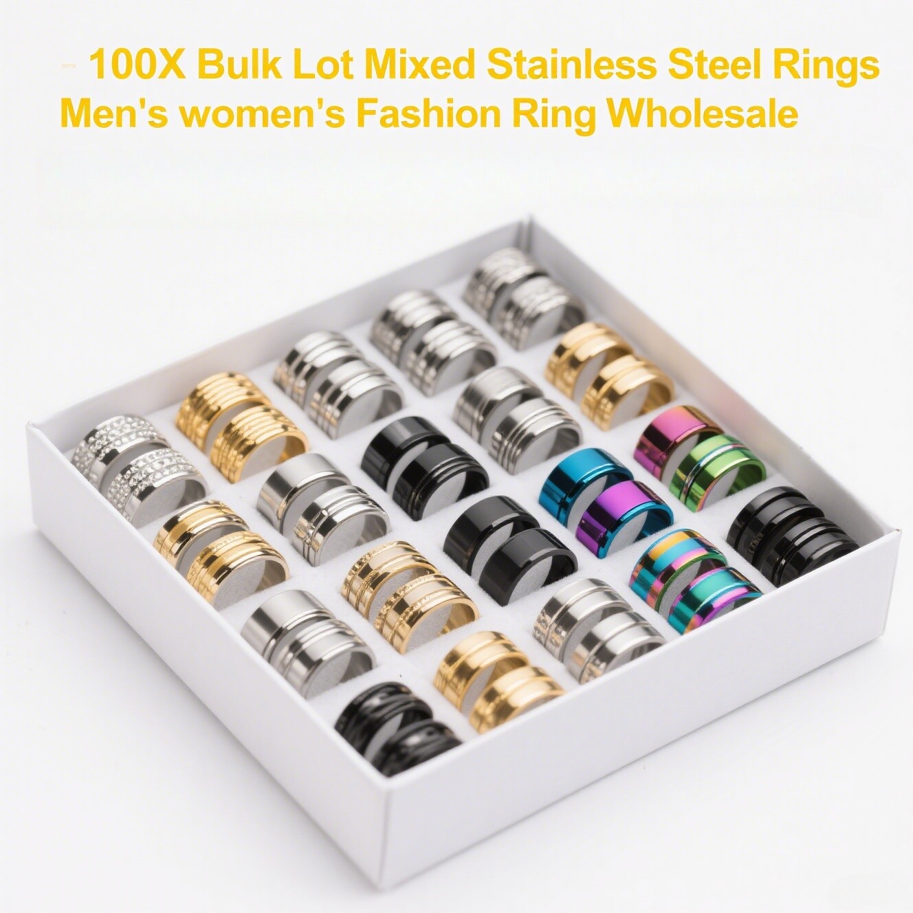100X Bulk Lot Mixed Stainless Steel Rings Men's women's Fashion Ring Wholesale .