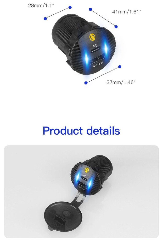 Car Fast Charging PD USB Type C Power Charger Adapter Socket Outlet Dual Port