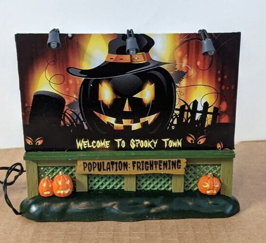 Custom Lemax Spooky Town Lighted Billboard  Evil Pumpkin
