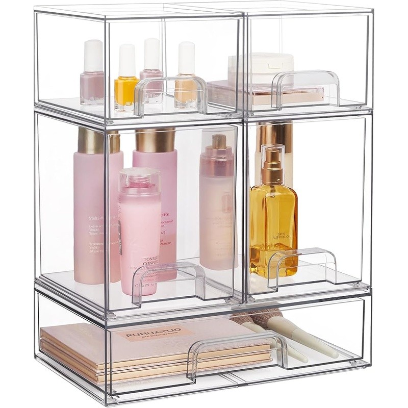 Stackable Acrylic Storage Drawers Multi-Purpose Organizer Non-Slip Handles New
