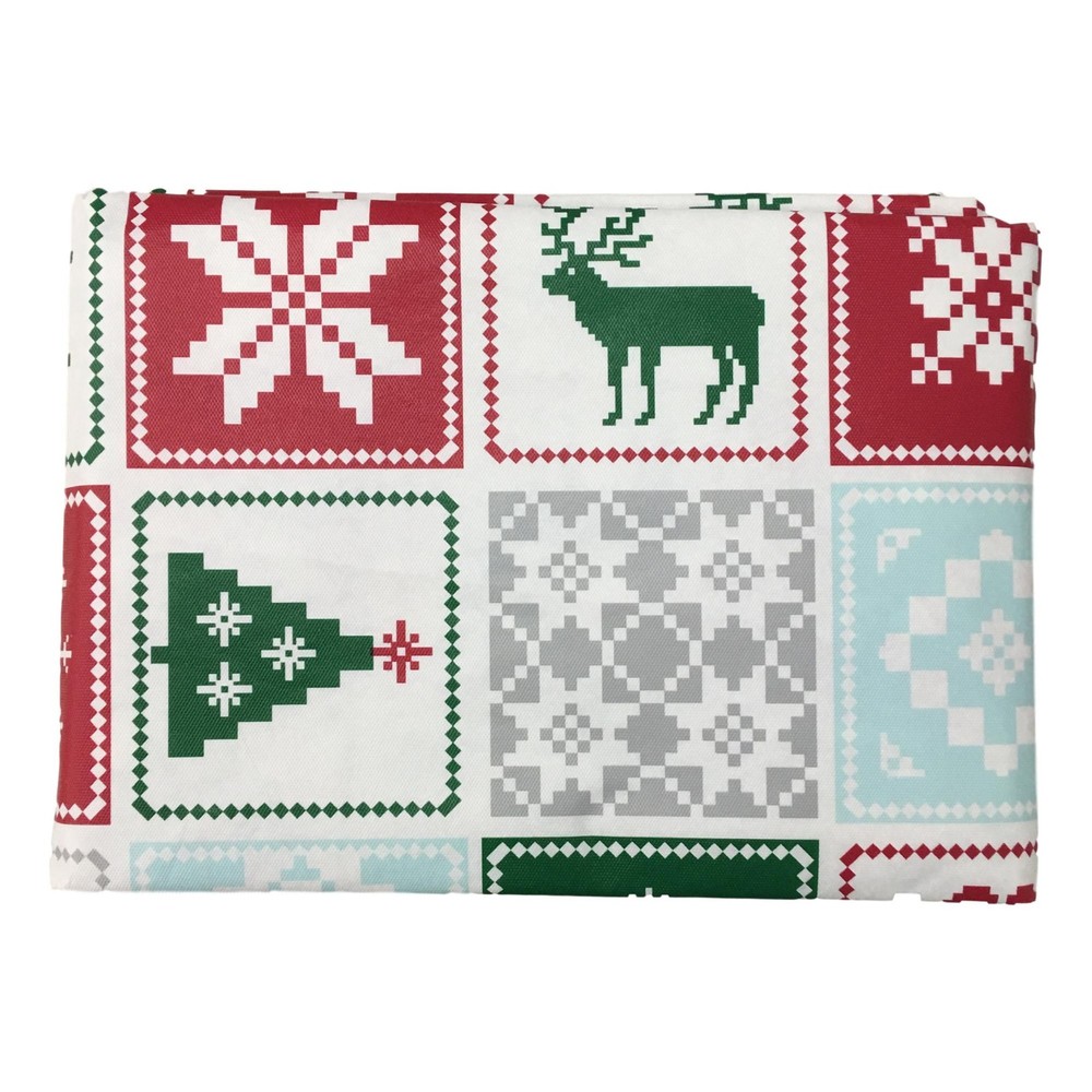 Holiday Time Christmas Patchwork Vinyl Tablecloth, Table Cloth 70 Round