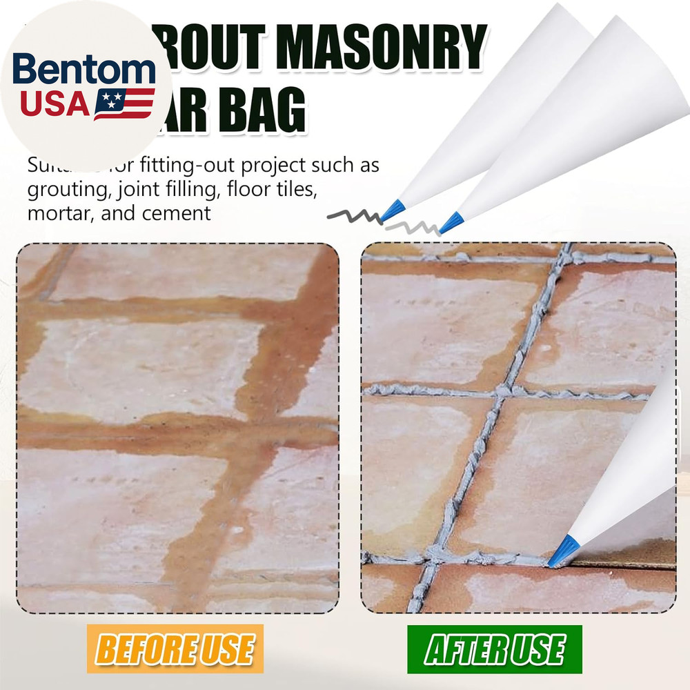 3 Pack Tile Grout Masonry Mortar Bag & Brick Jointer & Tuck Pointers, Heavy Duty