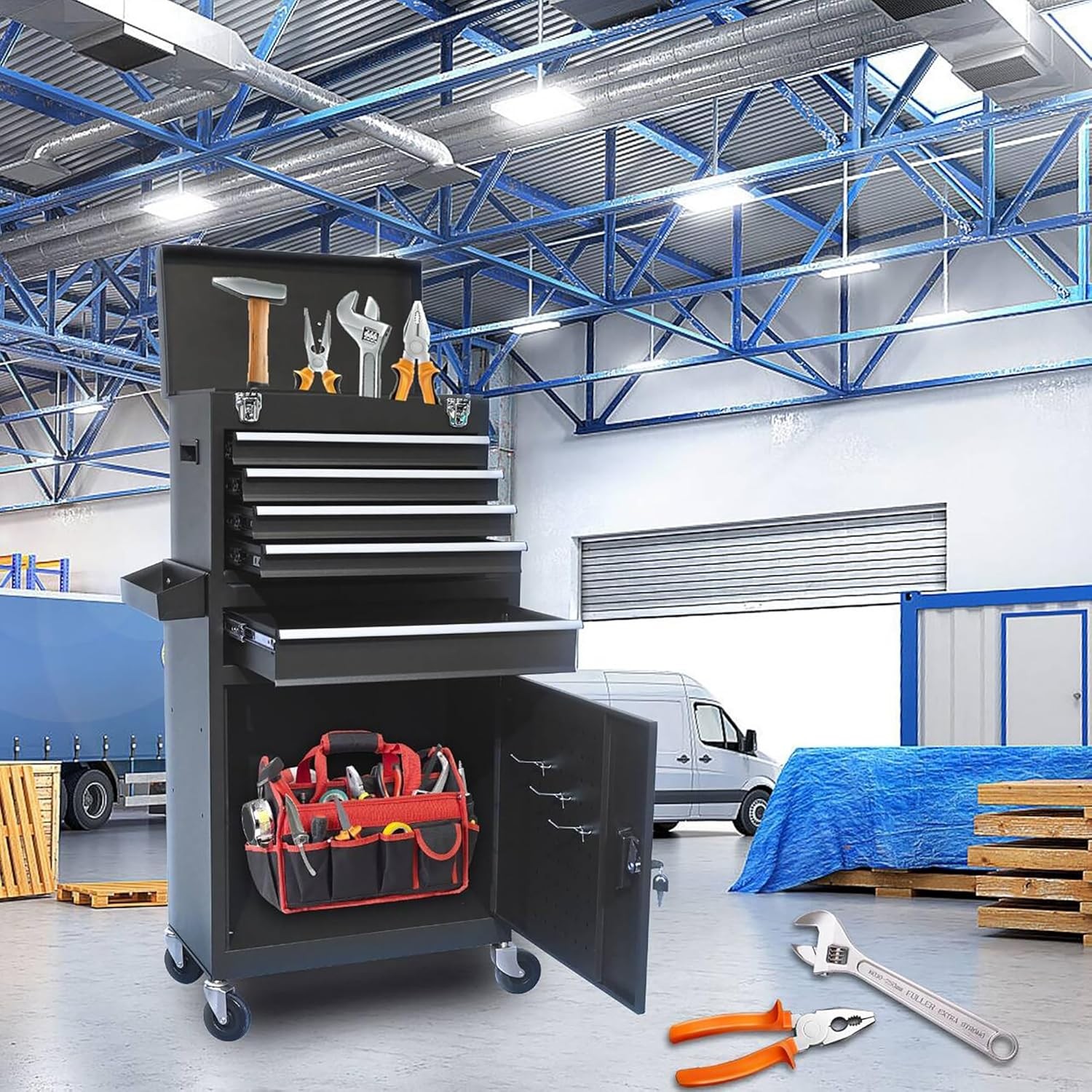 5/8 Drawers Rolling Tool Chest Tool Lock Storage Cabinet Boxes on Wheels Garage