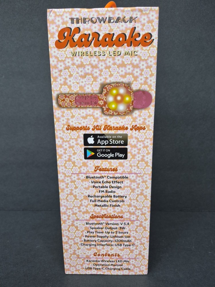 Throwback Karaoke Wireless LED Mic Bluetooth Colorful LED Lights: New