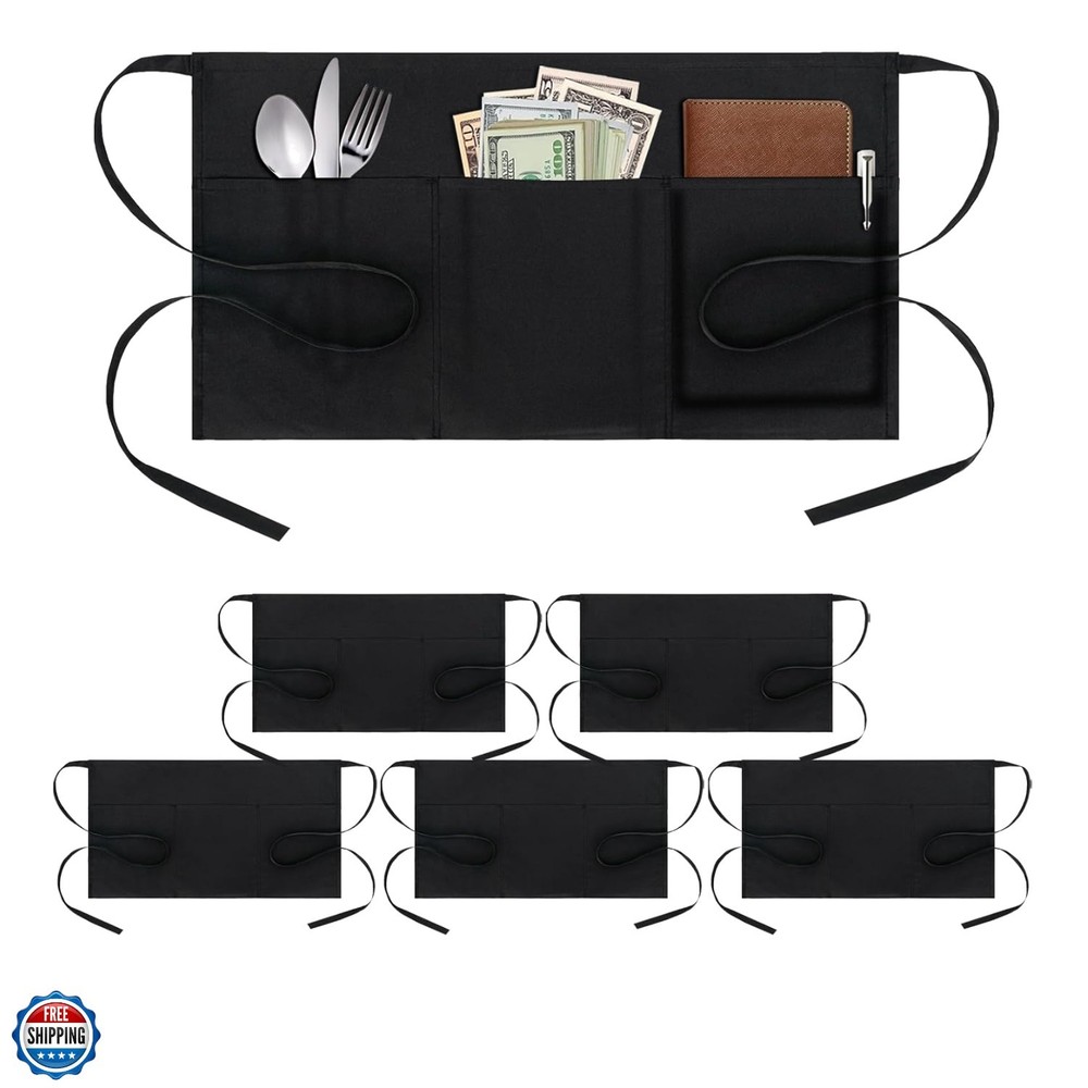 6 Pack Waitress Aprons with 3 Pockets - Server Aprons for Waiter, Extra Long ...