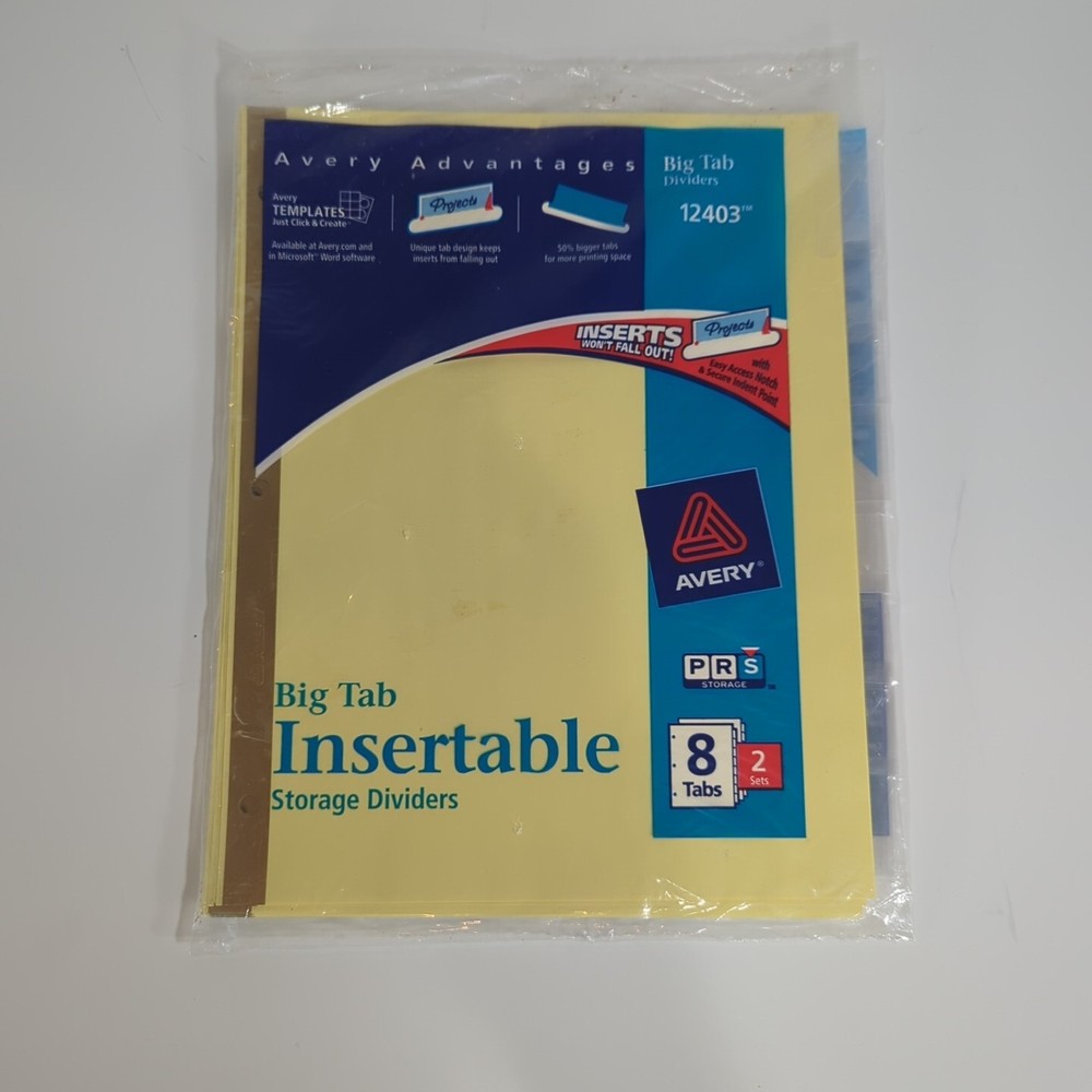 Avery 12403 Big 8 Tab 2 Sets Insertable Storage Dividers Clear Printable