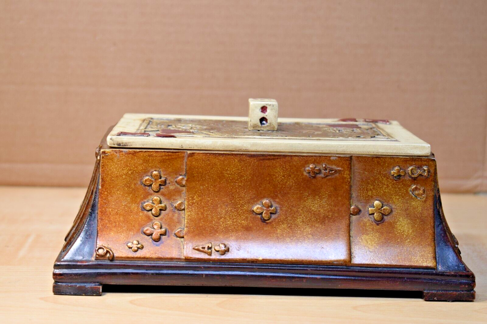 Playing Card Covered Chest Box Vintage Ceramic