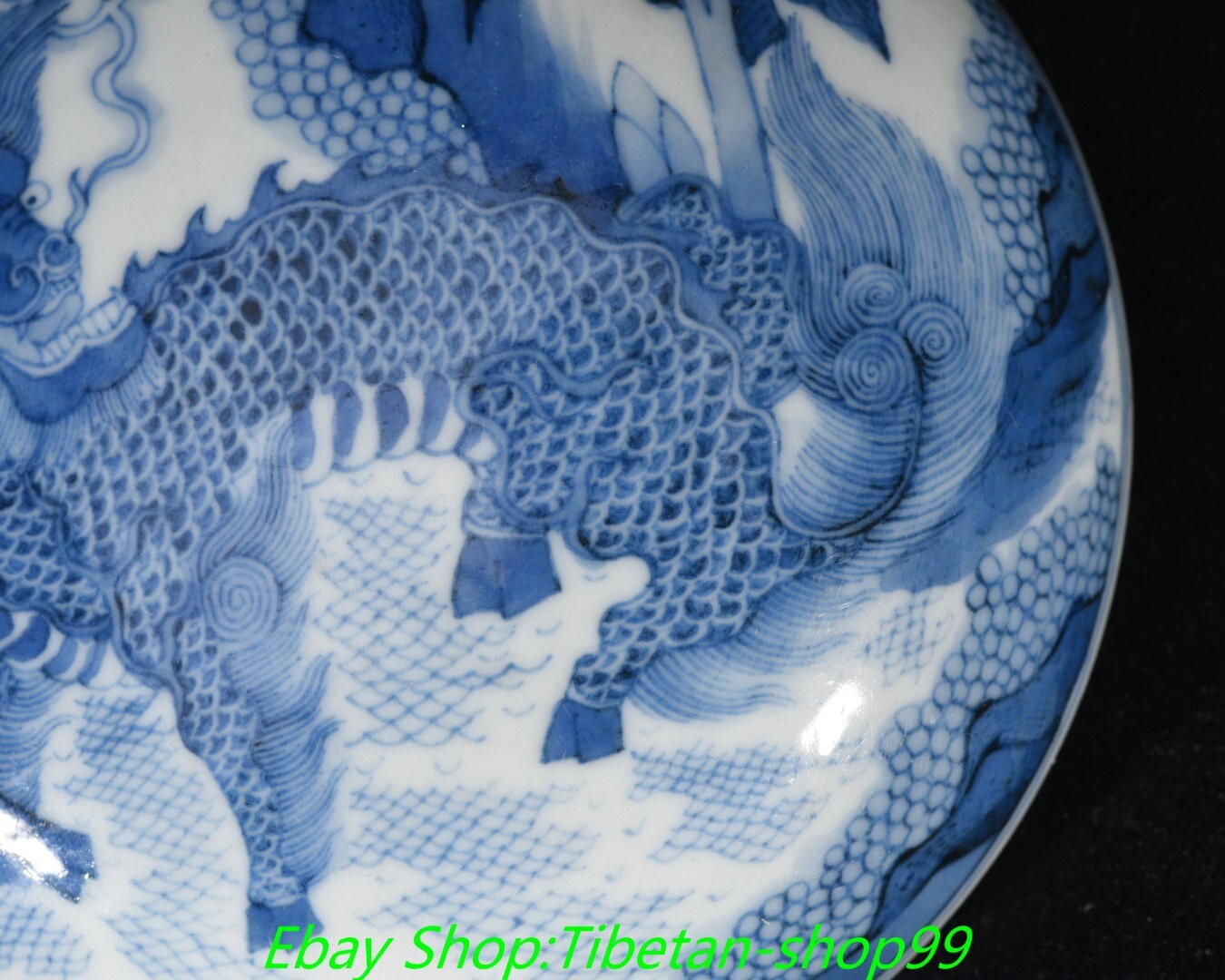 3.5''Qing Kangxi Marked Blue White Porcelain kylin Dragon unicorn Box Case