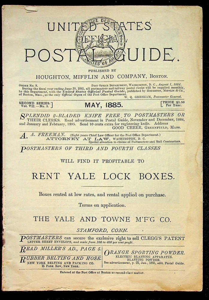 United States Official Postal Guide May 1885 Cool Ads Postmaster General