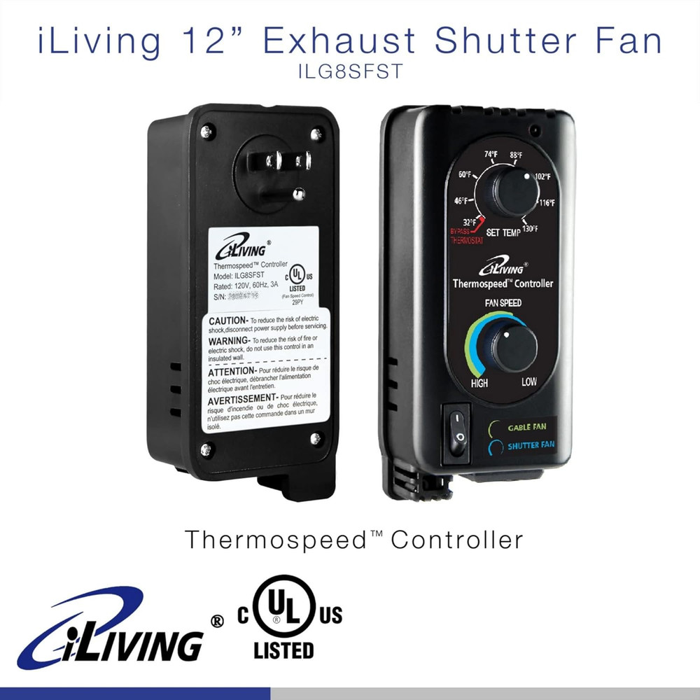 Exhaust Fan Thermospeed Temperature Controller and Speed Controller, Black, ILG8