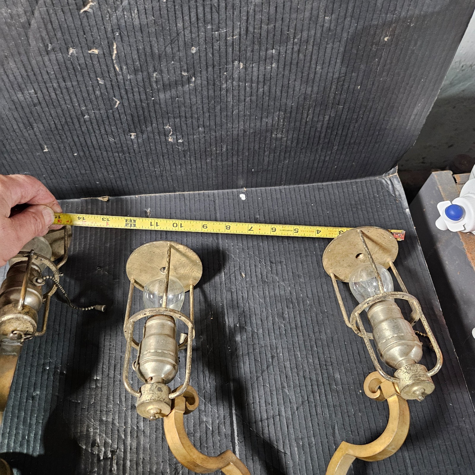 Rare Pair Antique Brass Nickle Sconces Handel Era Edwardian glass shade Hubbell