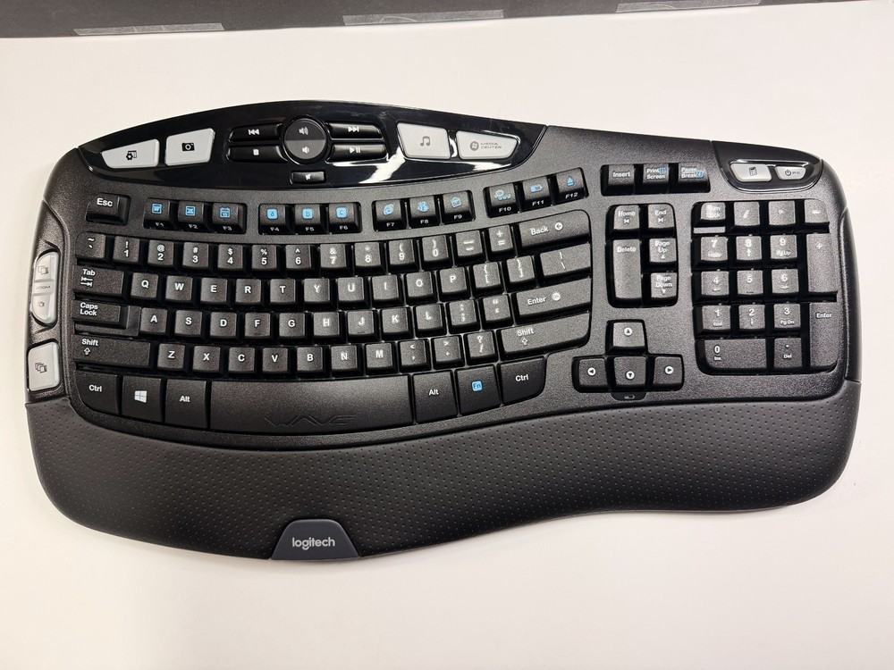 Logitech K350 Wireless Wave Ergonomic Keyboard - Excellent Condition w/ Receiver