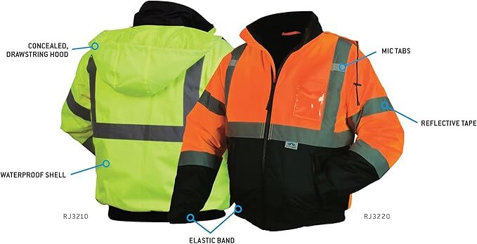 HIGH VISIBILITY ORANGE CLASS 3 REFLECTIVE INSULATED BOMBER WORK SAFETY JACKET