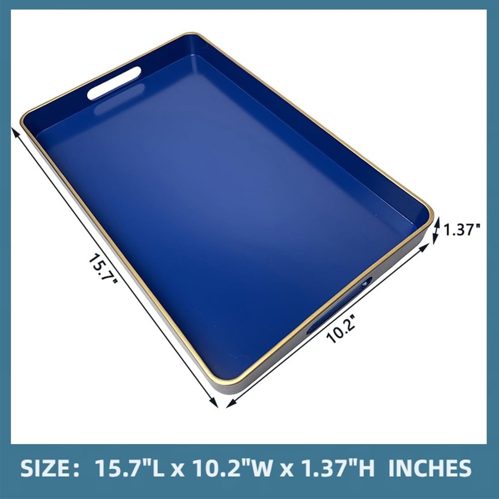 Navy Blue Serving Tray with Handles, Rectangular Decorative Tray for Coffee T...