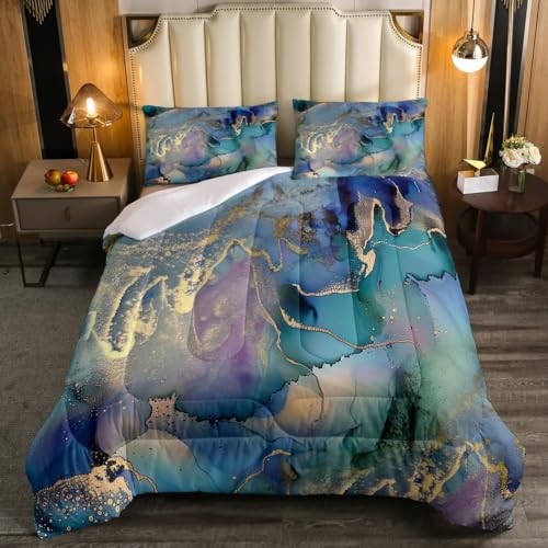 Golden Marble Grain Bedding Set,Gradient Marble Texture Duvet Queen Multi 30
