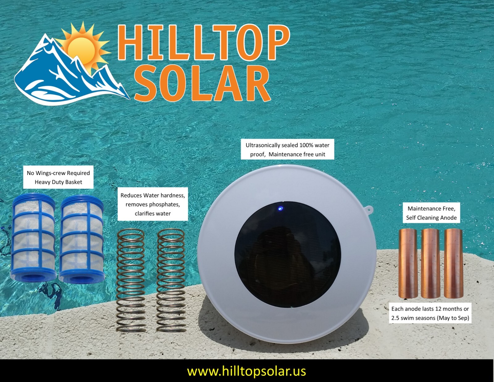 Solar Pool Ionizer with LED| Self-cleaning anode | Maintenance Free |Best Deal