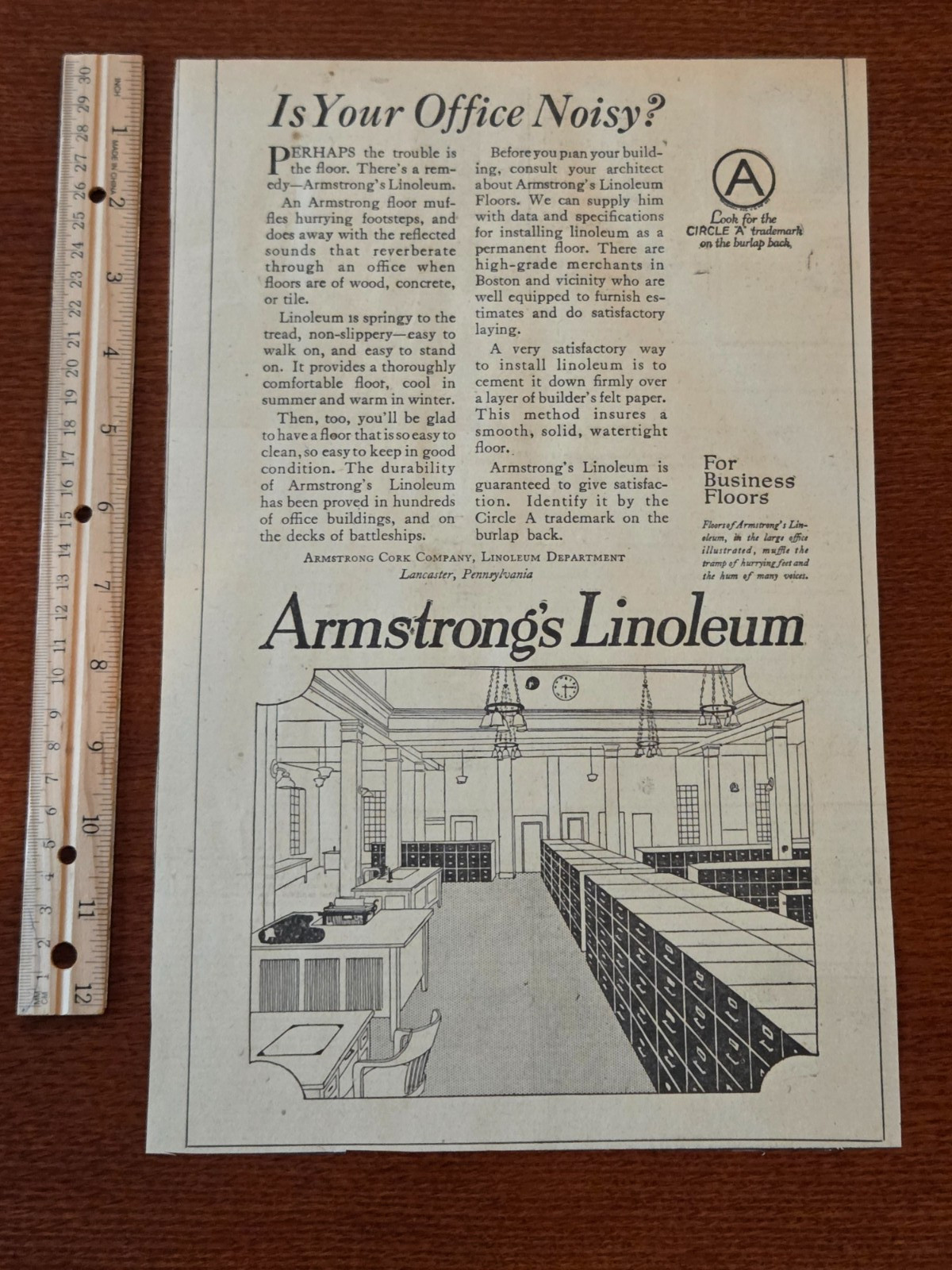 Armstrongs Linoleum Advertisement from Boston Evening Transcript 1920