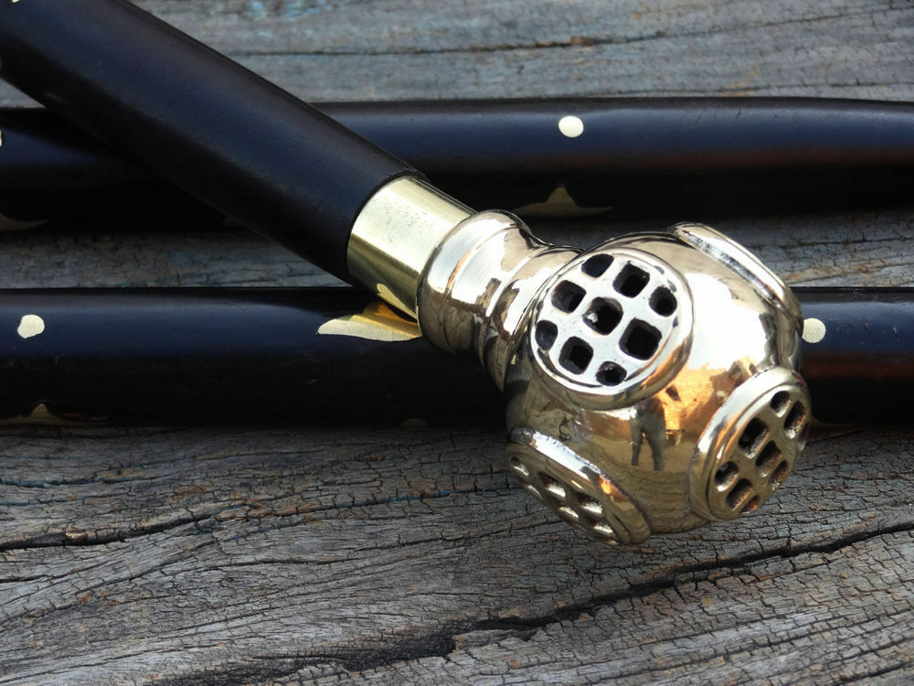 US Navy Diver's Walking Cane Solid Brass Diving Helmet Handle Walking Stick Gift
