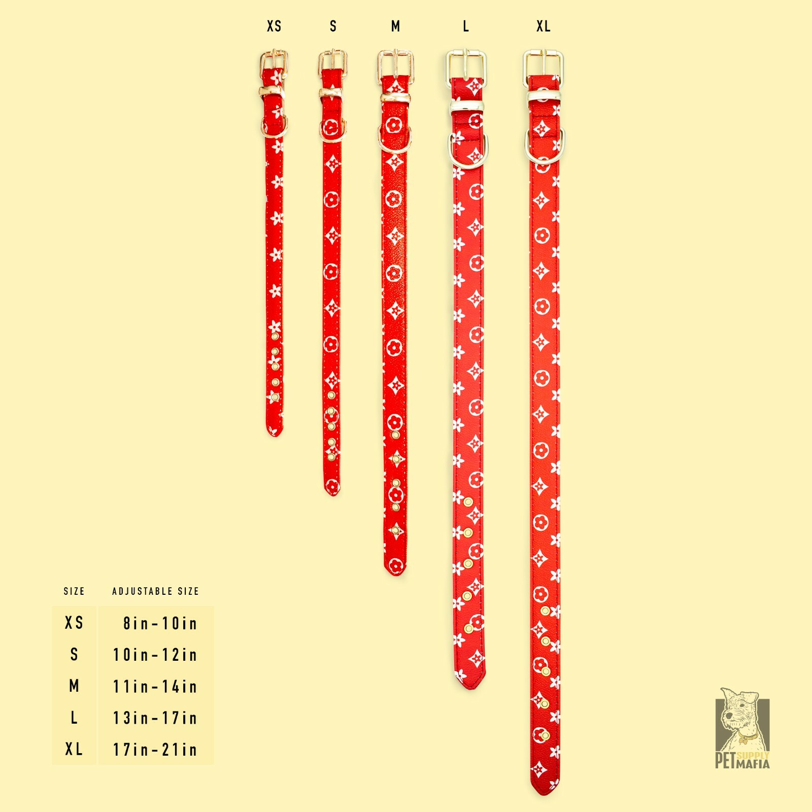 Luxury Leather Designer Dog Collar In XS, S, M, L, XL (Optional Leash Available)