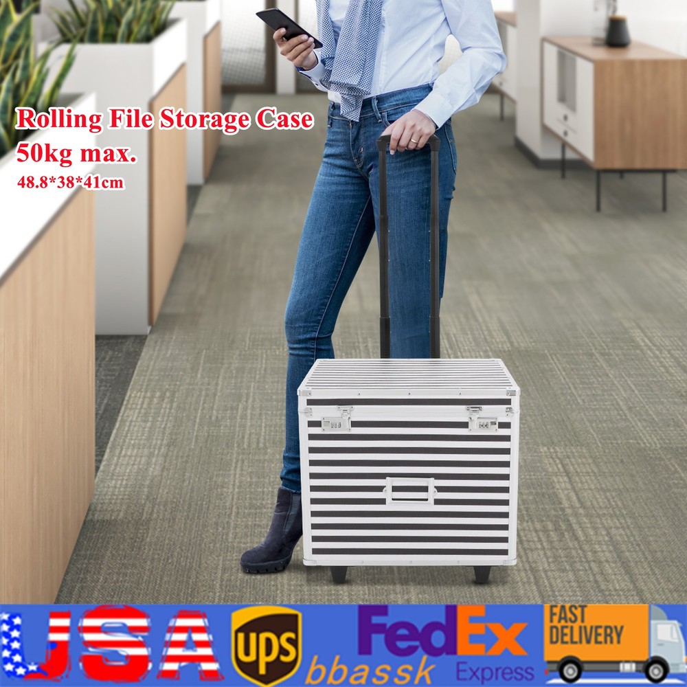Striped style Rolling File Storage Case, Lockable File Box with Telescopic Pole