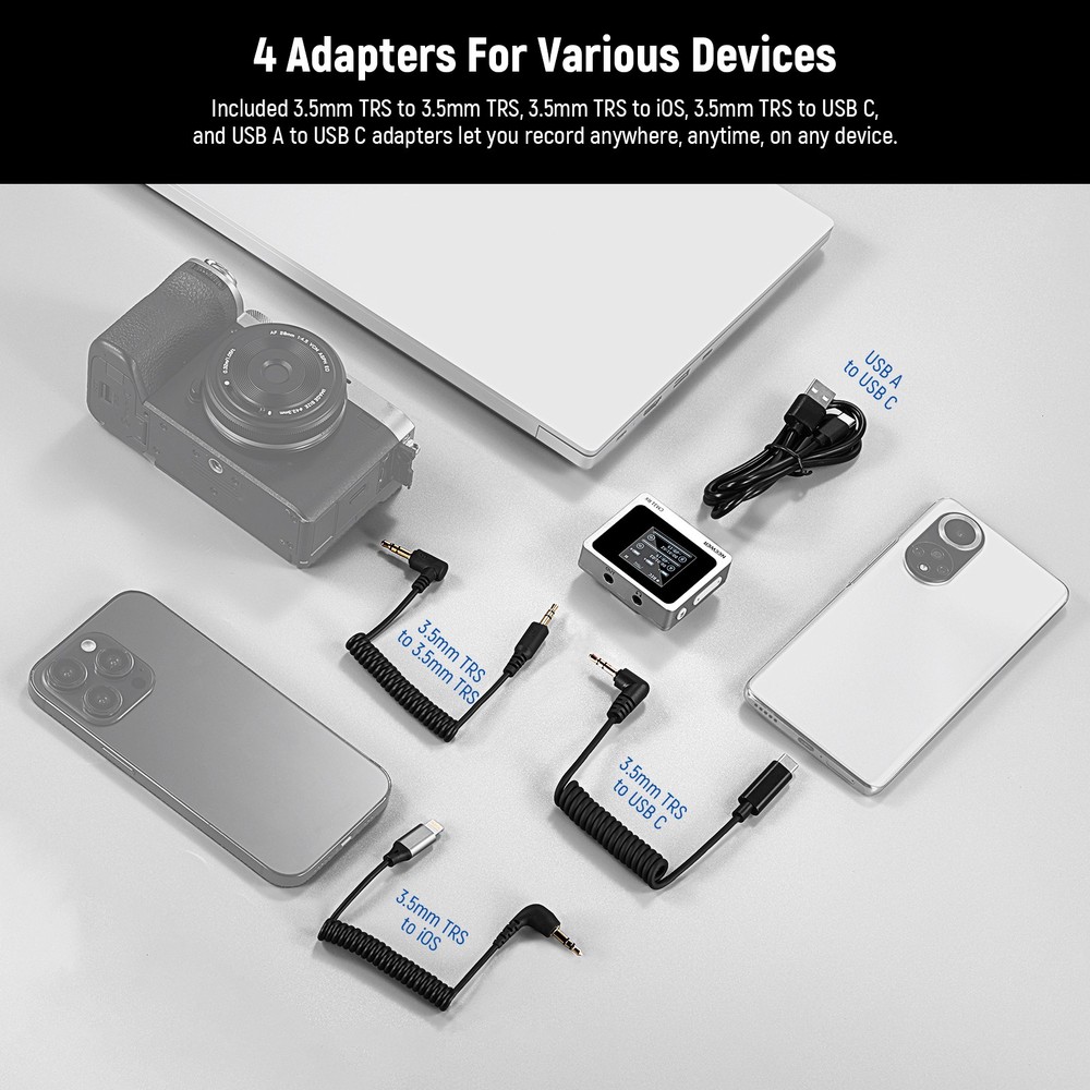NEEWER CM31D Wireless Mic - 8GB, 820ft, 48KHz, for iPhone/Android/PC