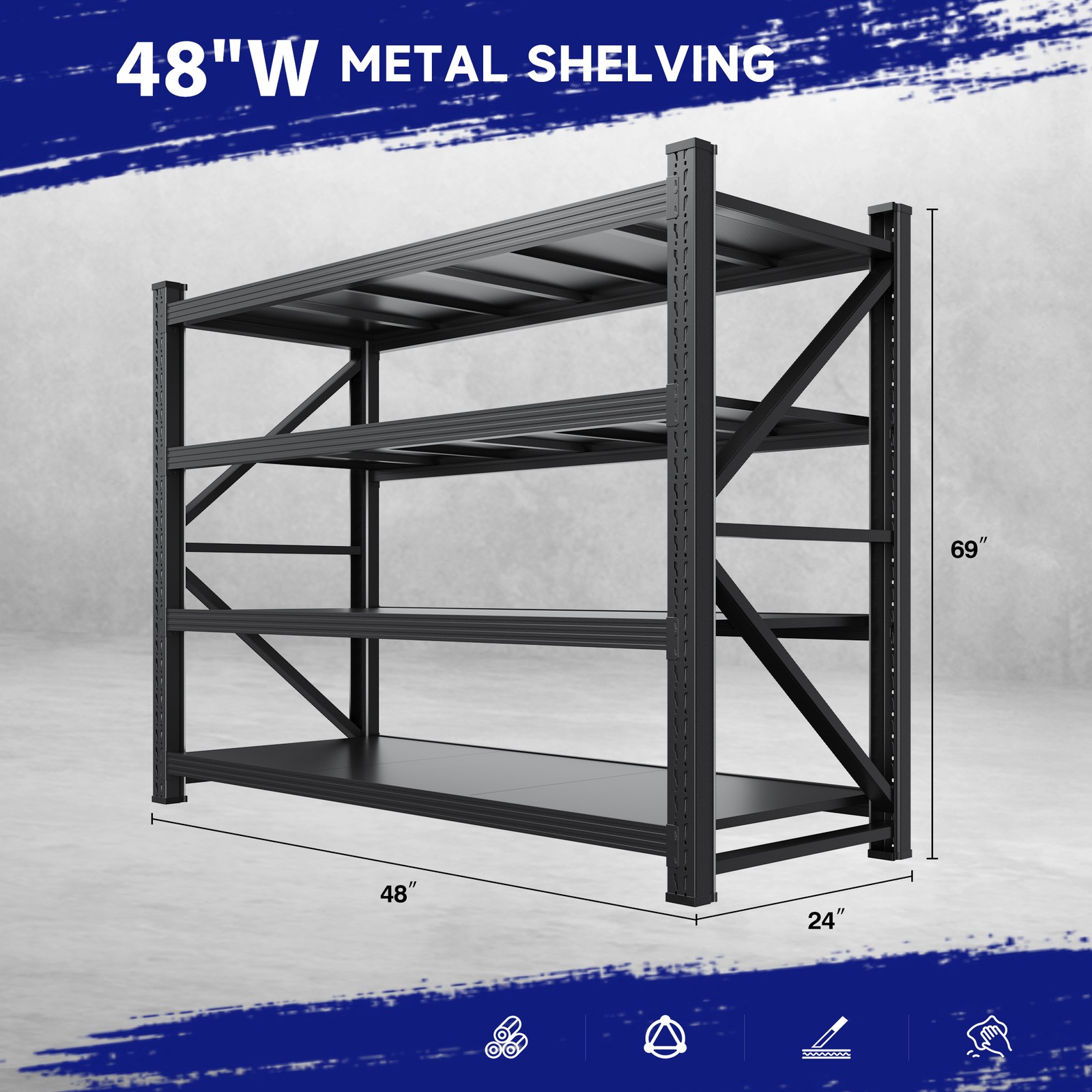 STANI 4-Tier Adjustable Metal Garage Shelving 5000&3500LBS Capacity Storage