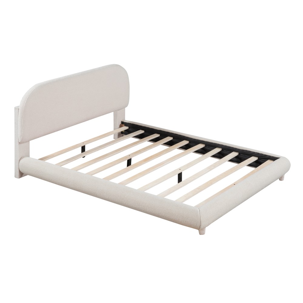 Teddy Fleece Full Size Upholstered Platform Bed with Thick Fabric, Solid Frame