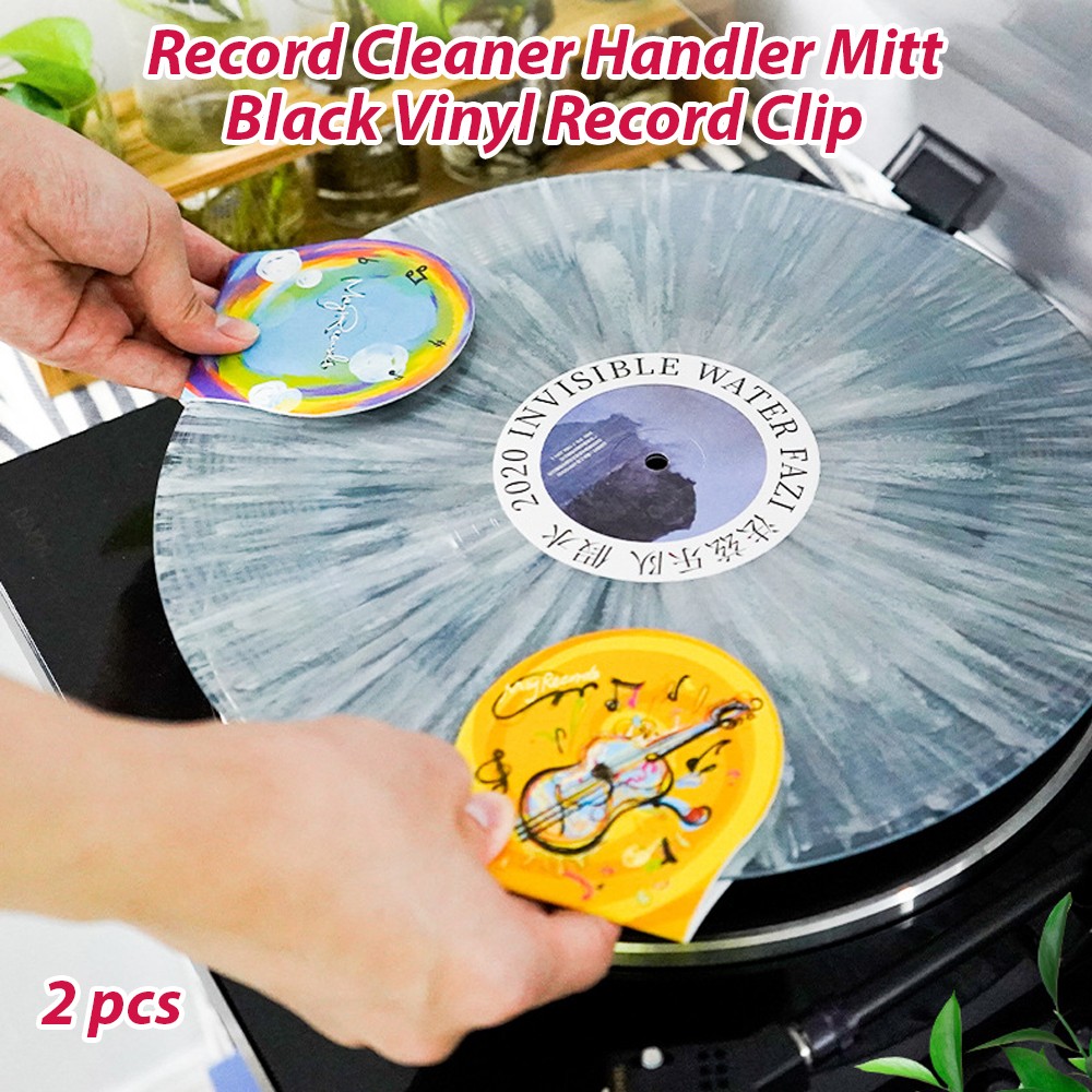 2pcs Record Cleaner Handler Mitt Black Vinyl Record Clip Disc Cleaning DDPT