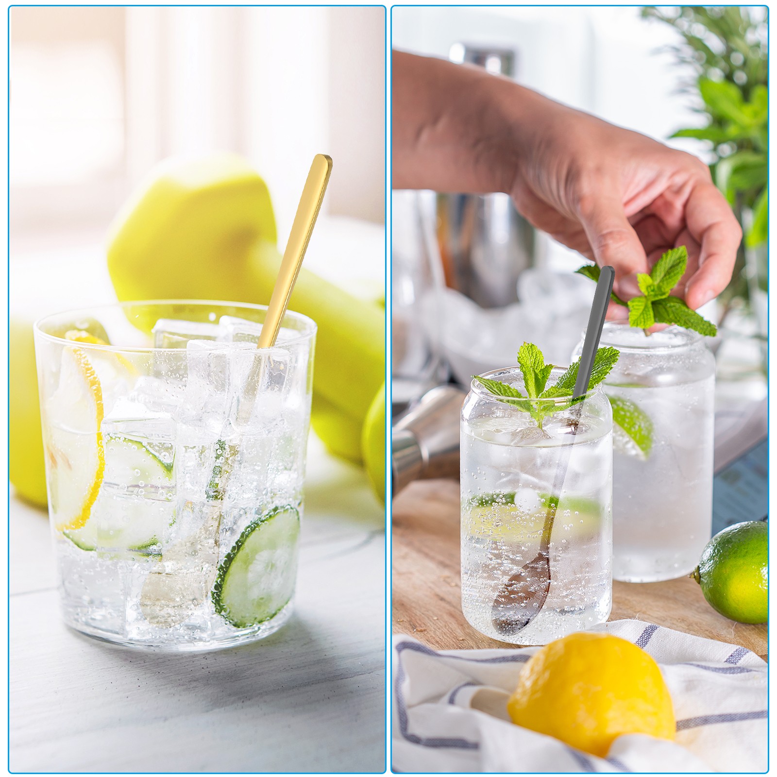 Long Handle Iced Tea Spoon, 4 Pcs 6" Stainless Steel Long Coffee Spoons, Black